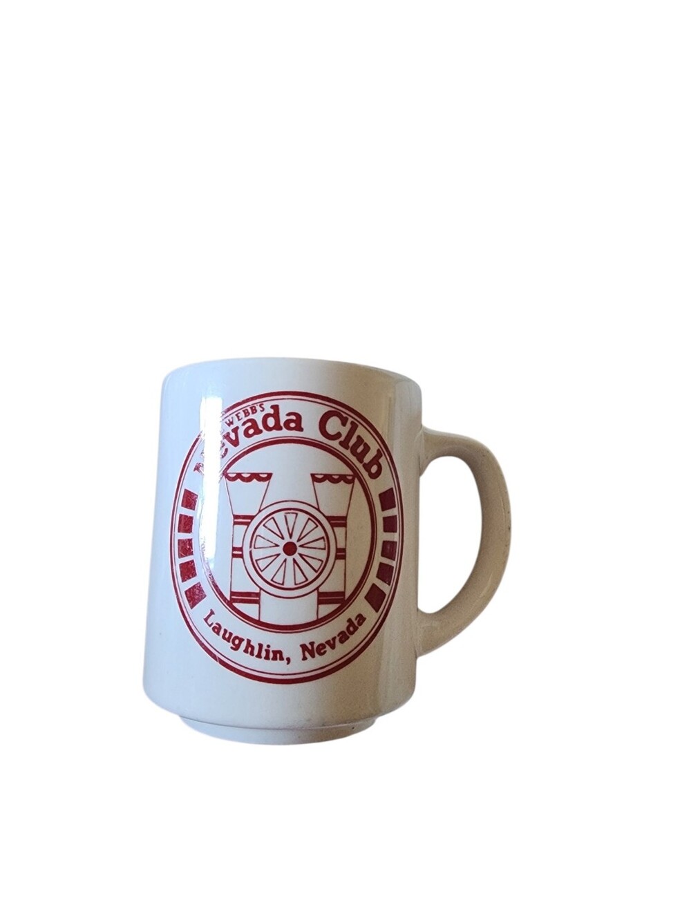 Del Webb's Nevada Club Laughlin White & Red Porcelain Coffee Or Tea Mug Vtg